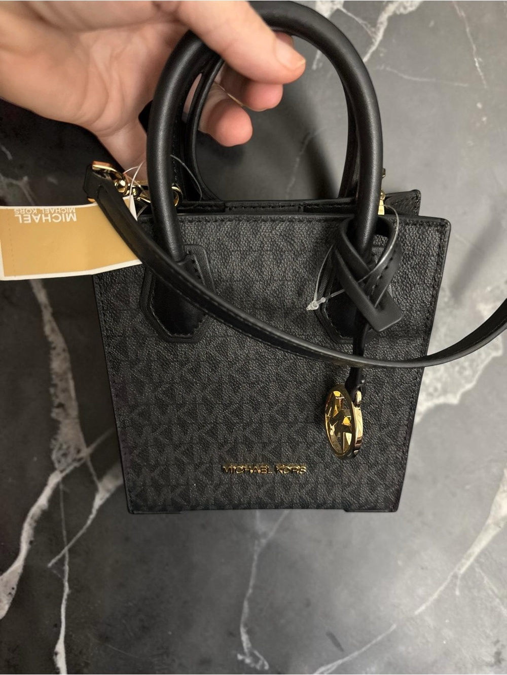 NWT Michael Kors Mercer XS NS Shopper Crossbody Black Signature Logo